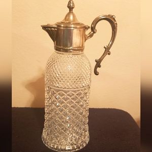 VTG 1920 Beautiful Diamond Cut Crystal Design Pitcher Decanter W Decorative...